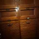 Vintage oak workshop cabinet, 4 columns with curtains – craft furniture