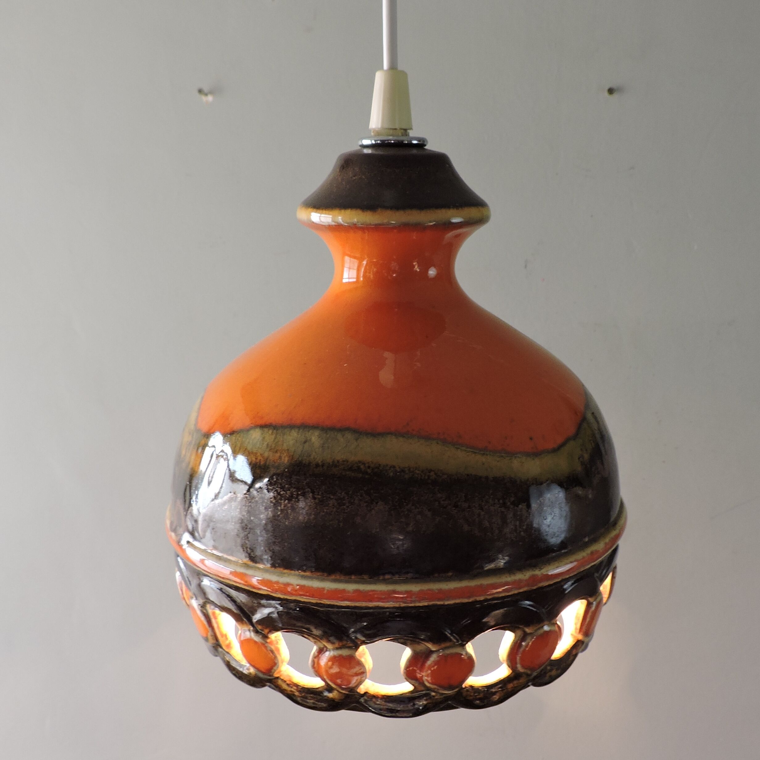 Vintage ceramic pendant lamp Fat Lava Germany 60s