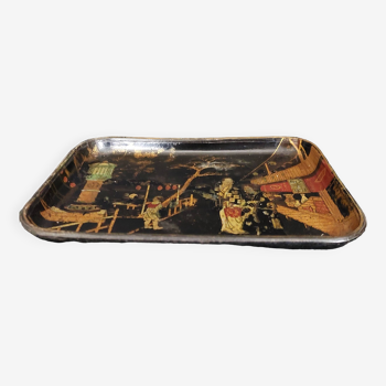 Boiled cardboard tray Asian decor late 19th century early 20th century