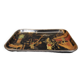 Boiled cardboard tray Asian decor late 19th century early 20th century