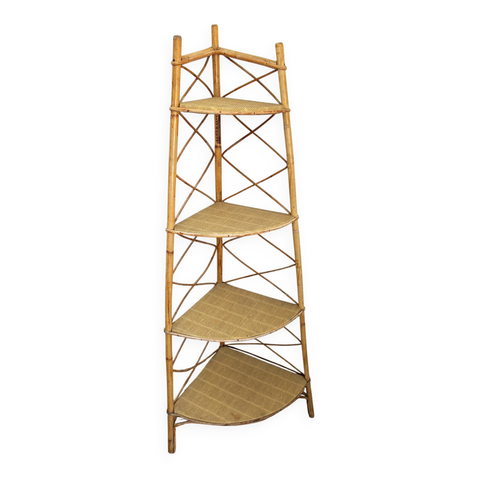 Corner rattan shelf