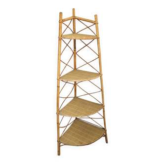 Corner rattan shelf