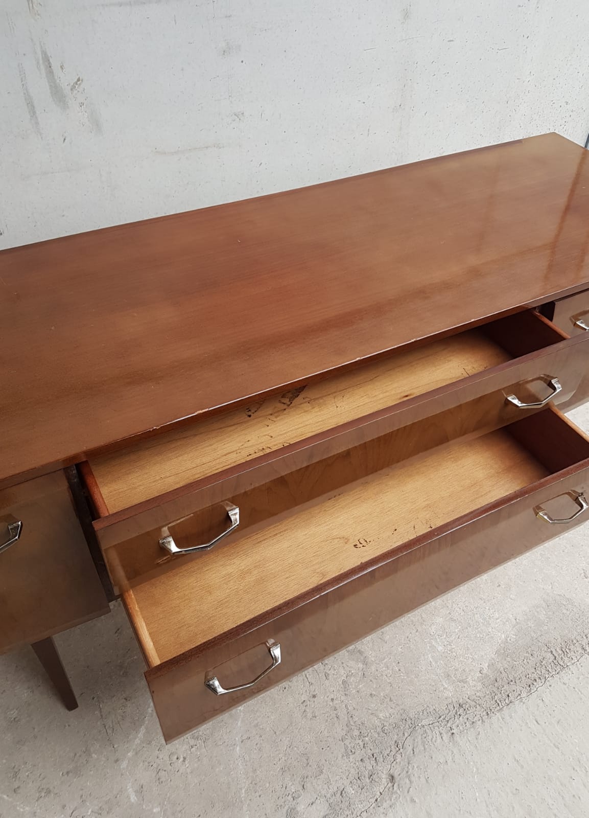 Vintage mid century walnut effect compact scandinavian sideboard