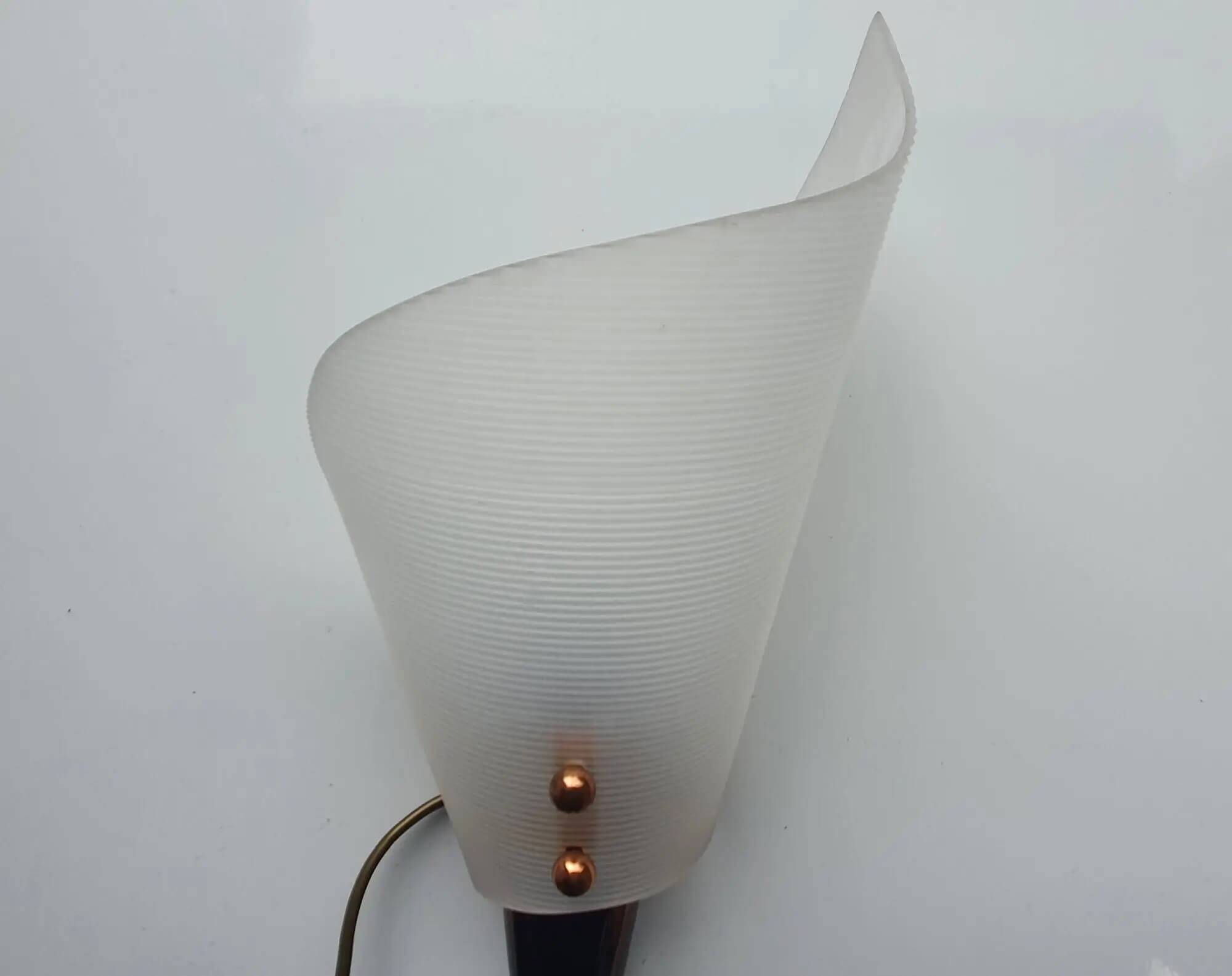 Pair of copper and plexiglass torch wall lights from the 1960s