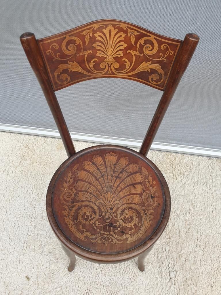 Bistro chair pyroengraved motif 1900 Art Nouveau