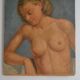 Old painting portrait nude woman oil on panel