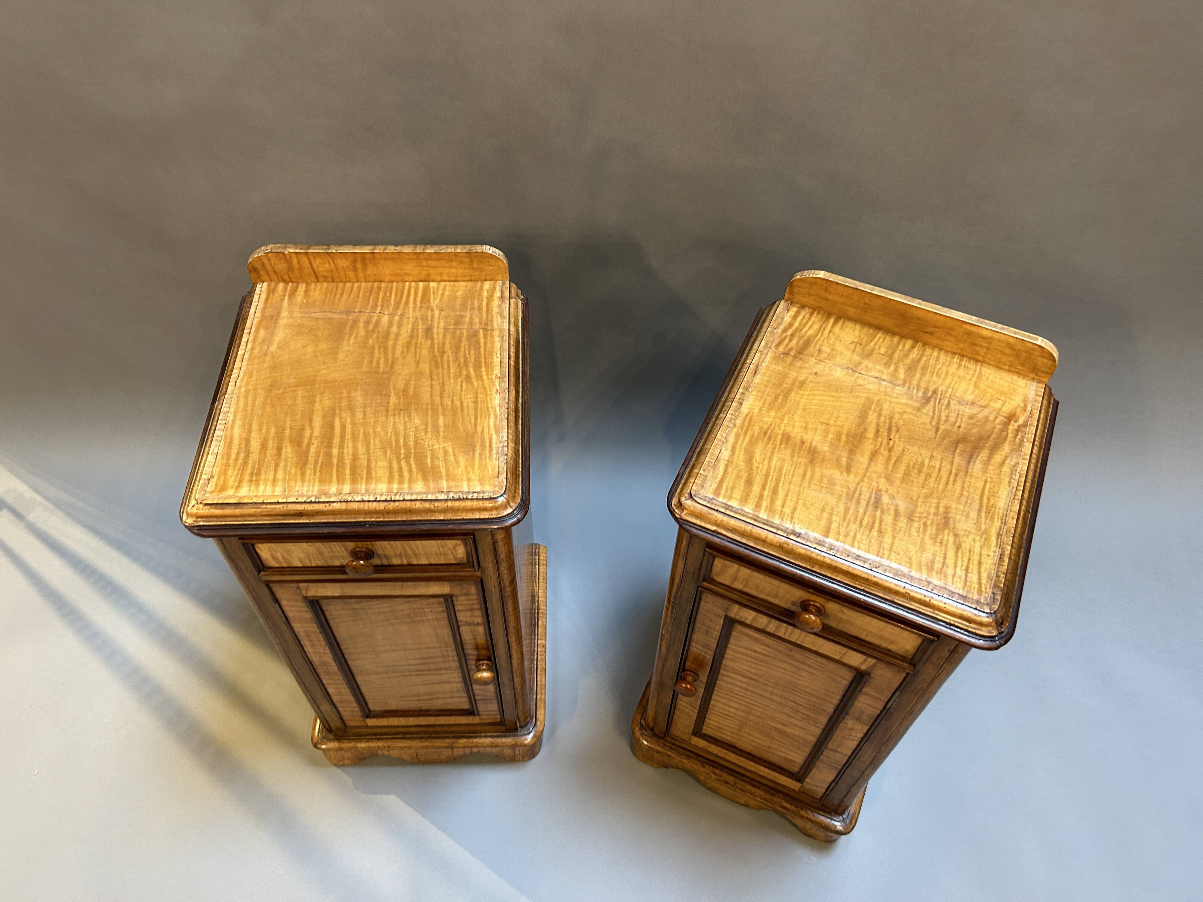 Pair Victorian satinwood bedside cabinets