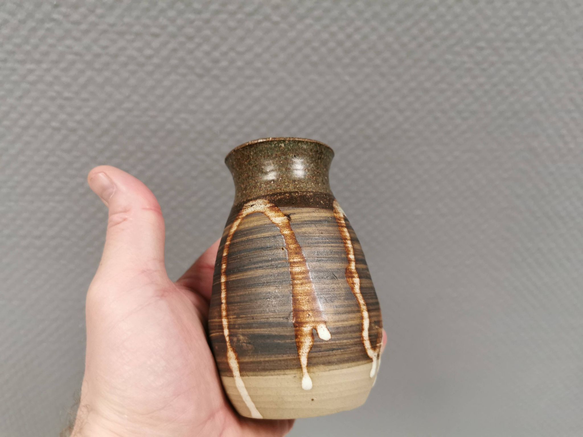 Small ceramic vase with "runny" glaze. Denmark 1980s.