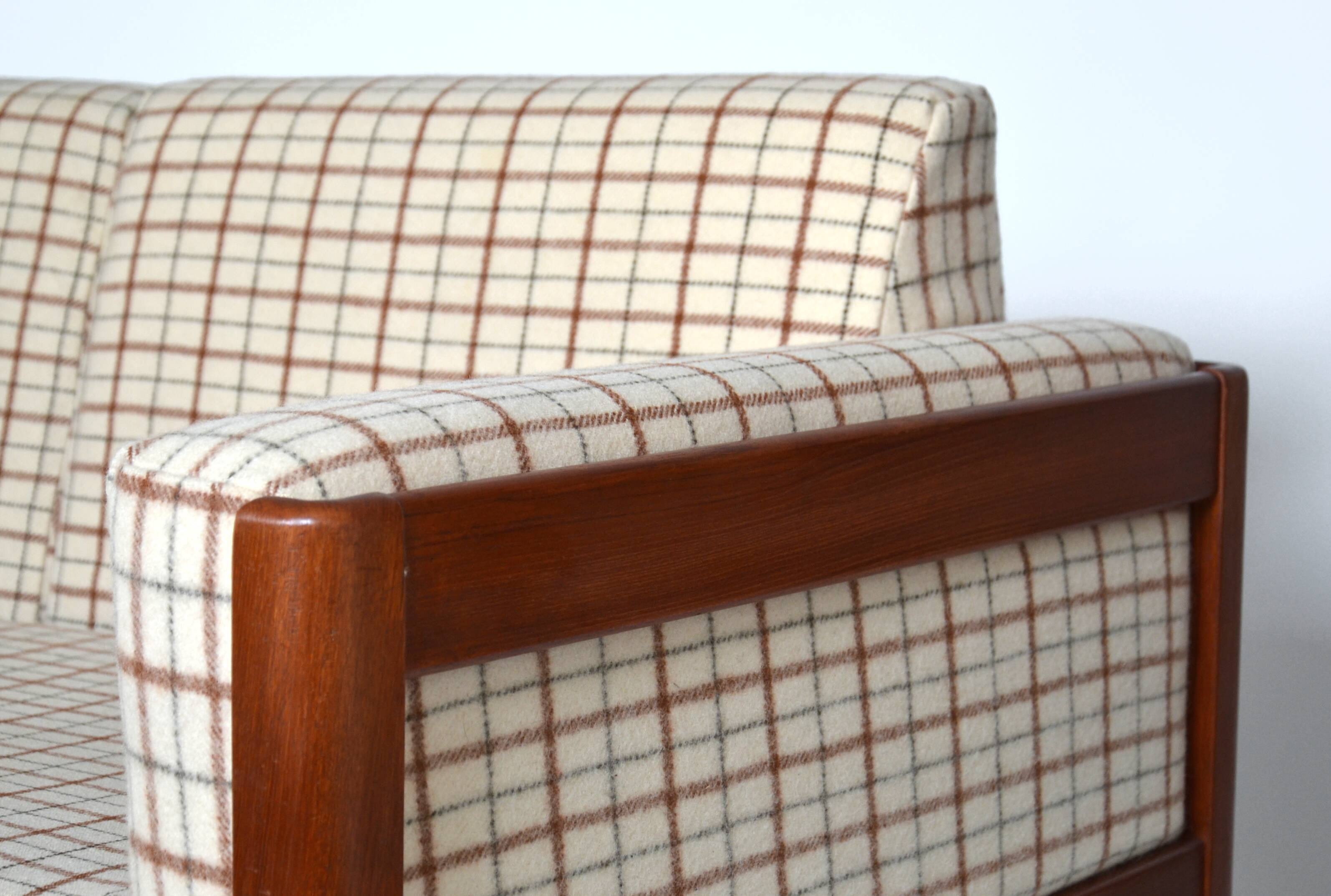 Vintage mid 20th century danish style day sofa, teak, wool upholstery, Scandinavian 1960s