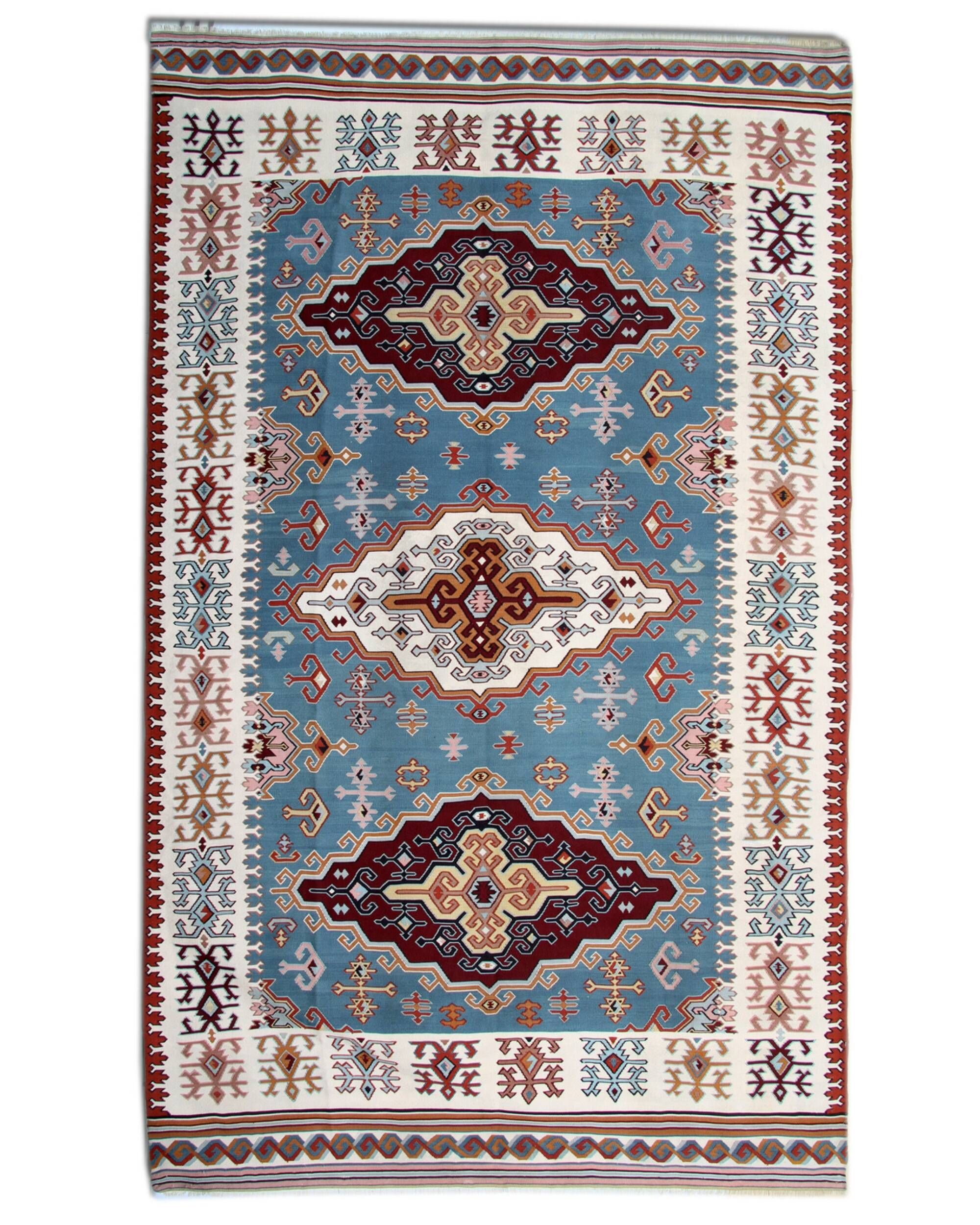 Antique Serbian Rug, Handmade Carpet Vintage Kilim, Geometric Oriental Rug