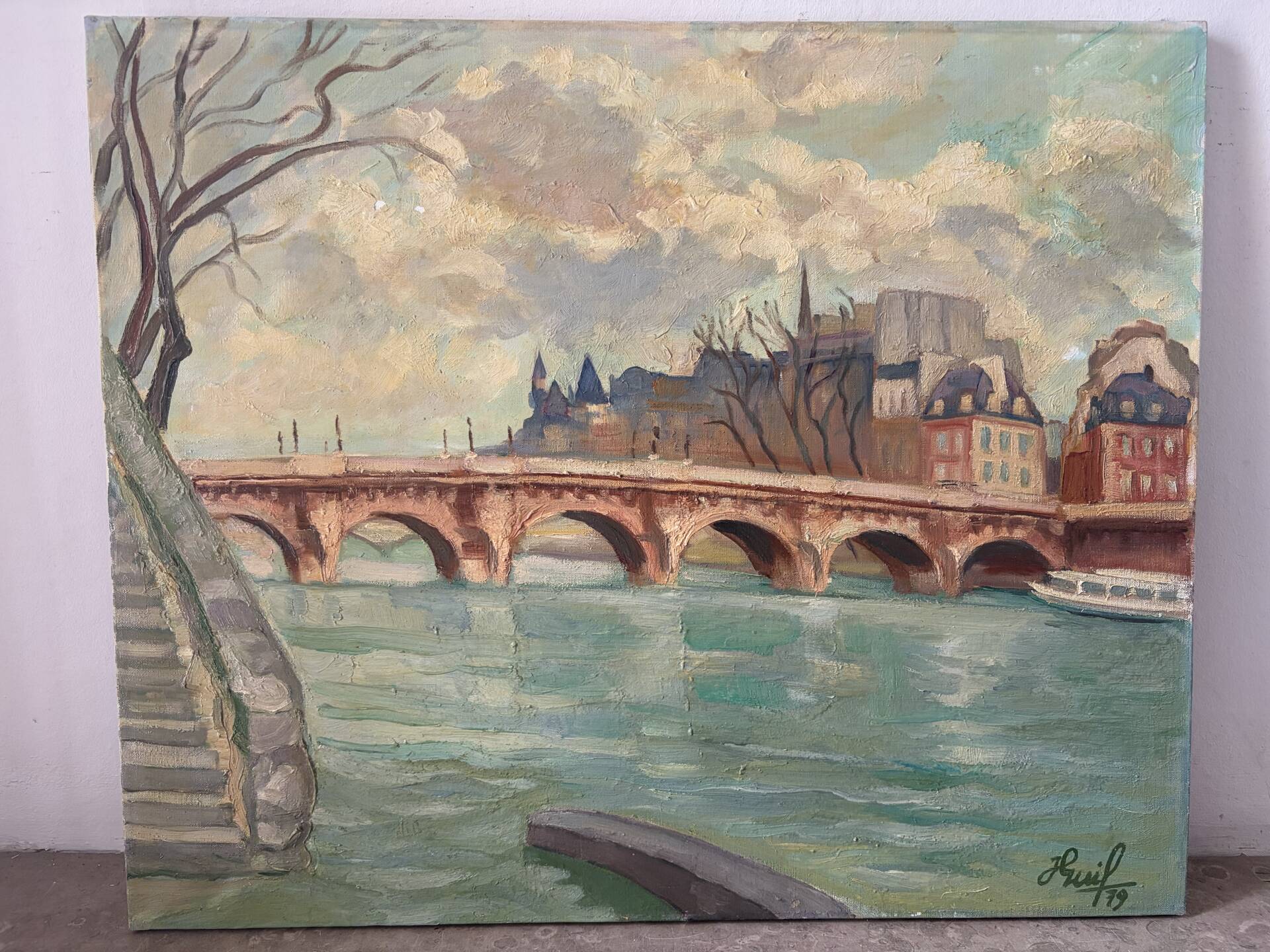 Pont Neuf à Paris, huile sur toile signé 1979