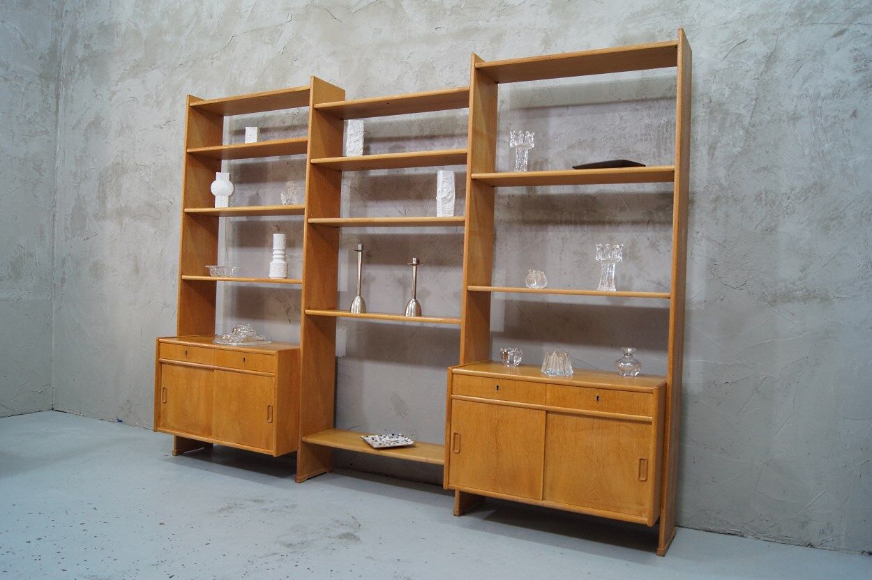 Scandinavian oak modular wall unit, 1960s