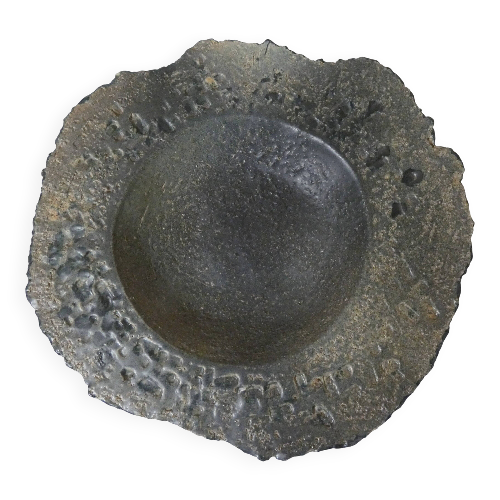 asymmetrical brutalist stoneware bowl signed Vintage
