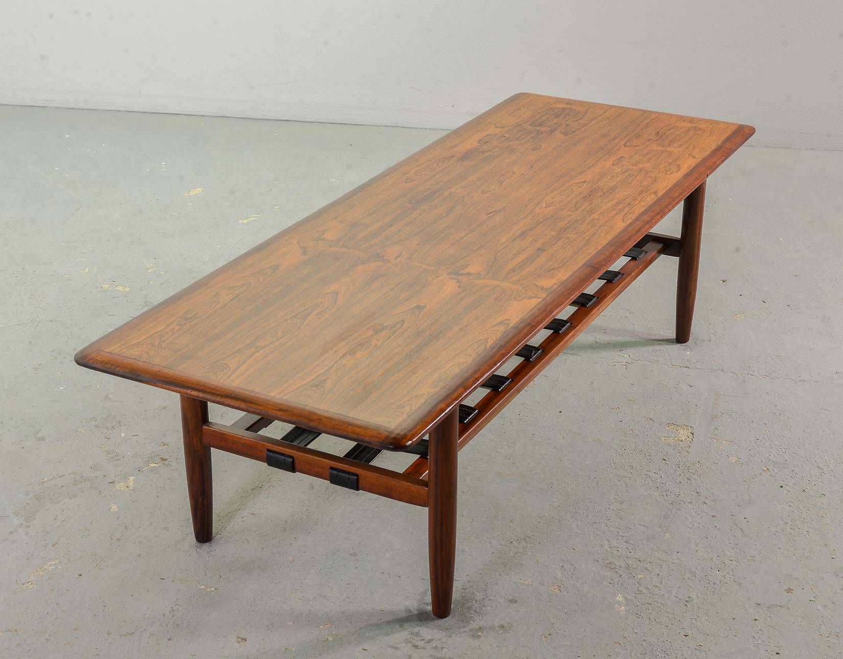 Topform Dutch Design Rosewood Coffee Table with Leather Magazine Holder 60s