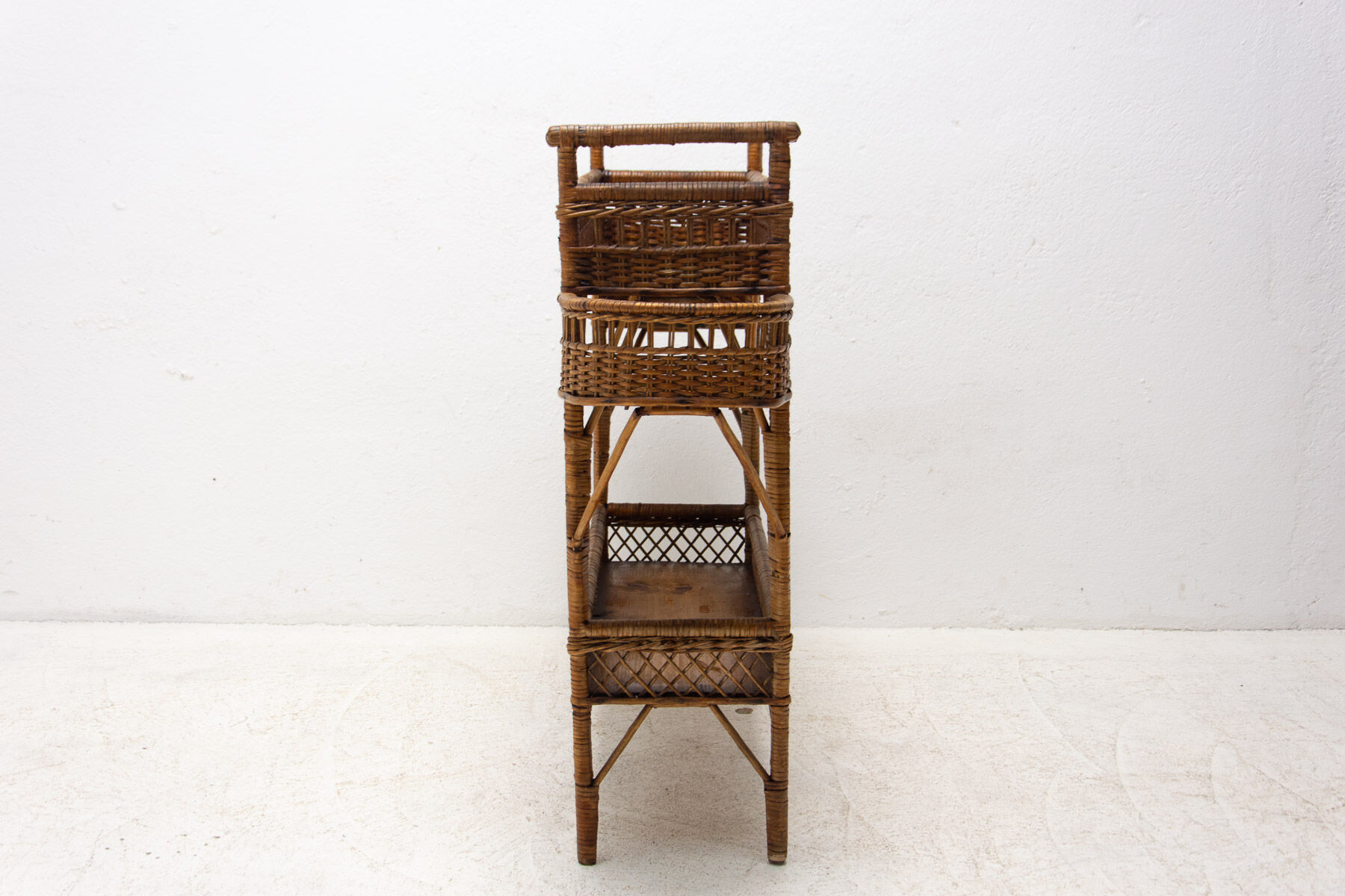 Mid century wicker and beech plant stand, 1960´s, Central Europe