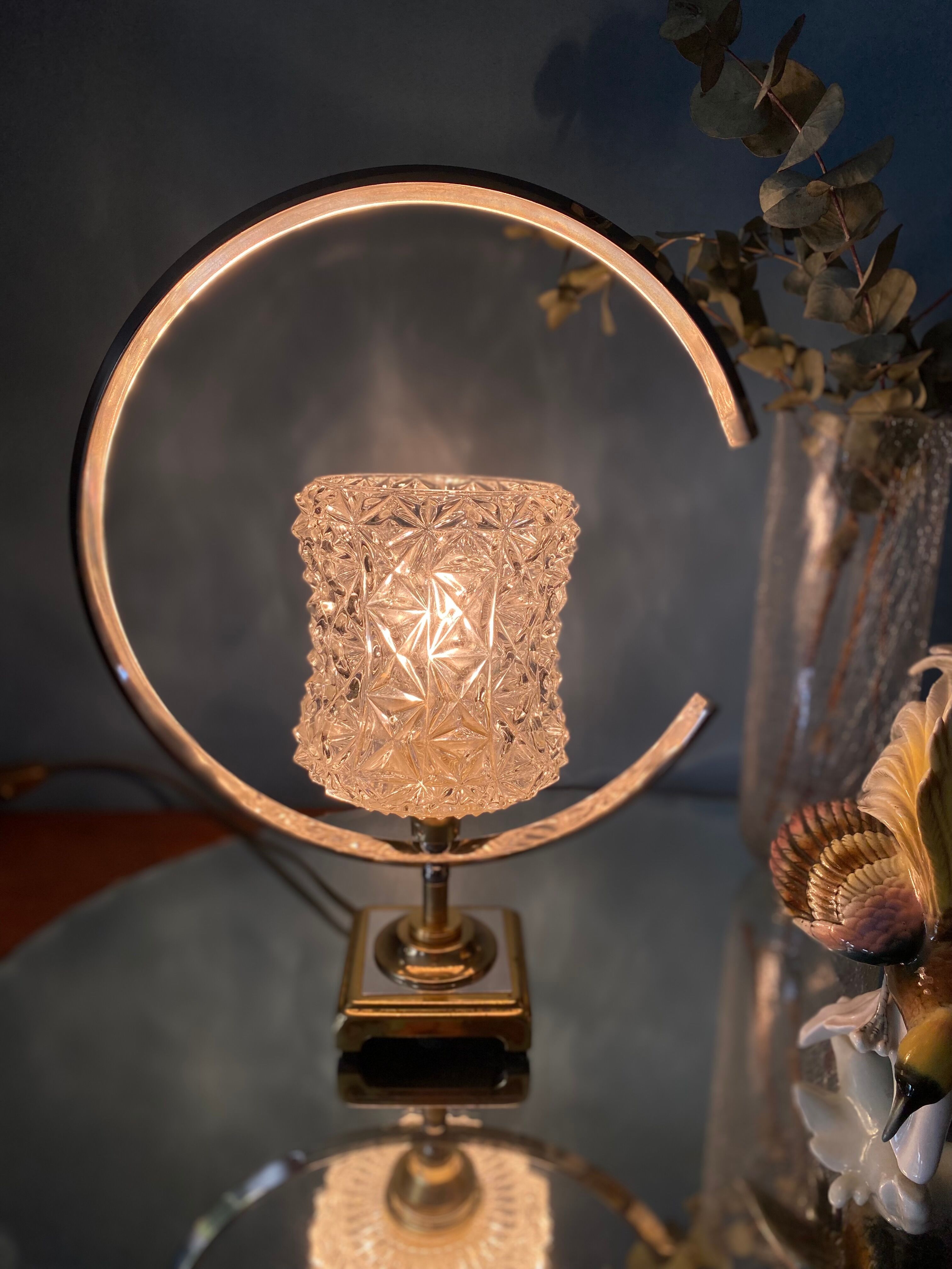 Table lamp glass globe brass and chrome