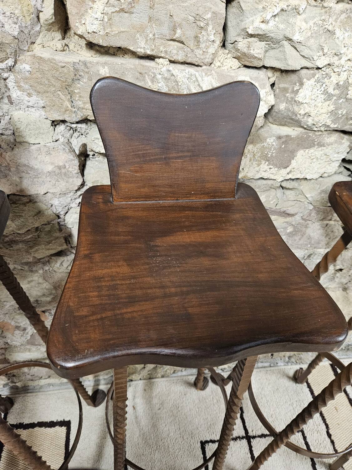 Set of 8 brutalist wrought iron bar stools 1970"