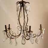 Lustre ancien en laiton et cristal
