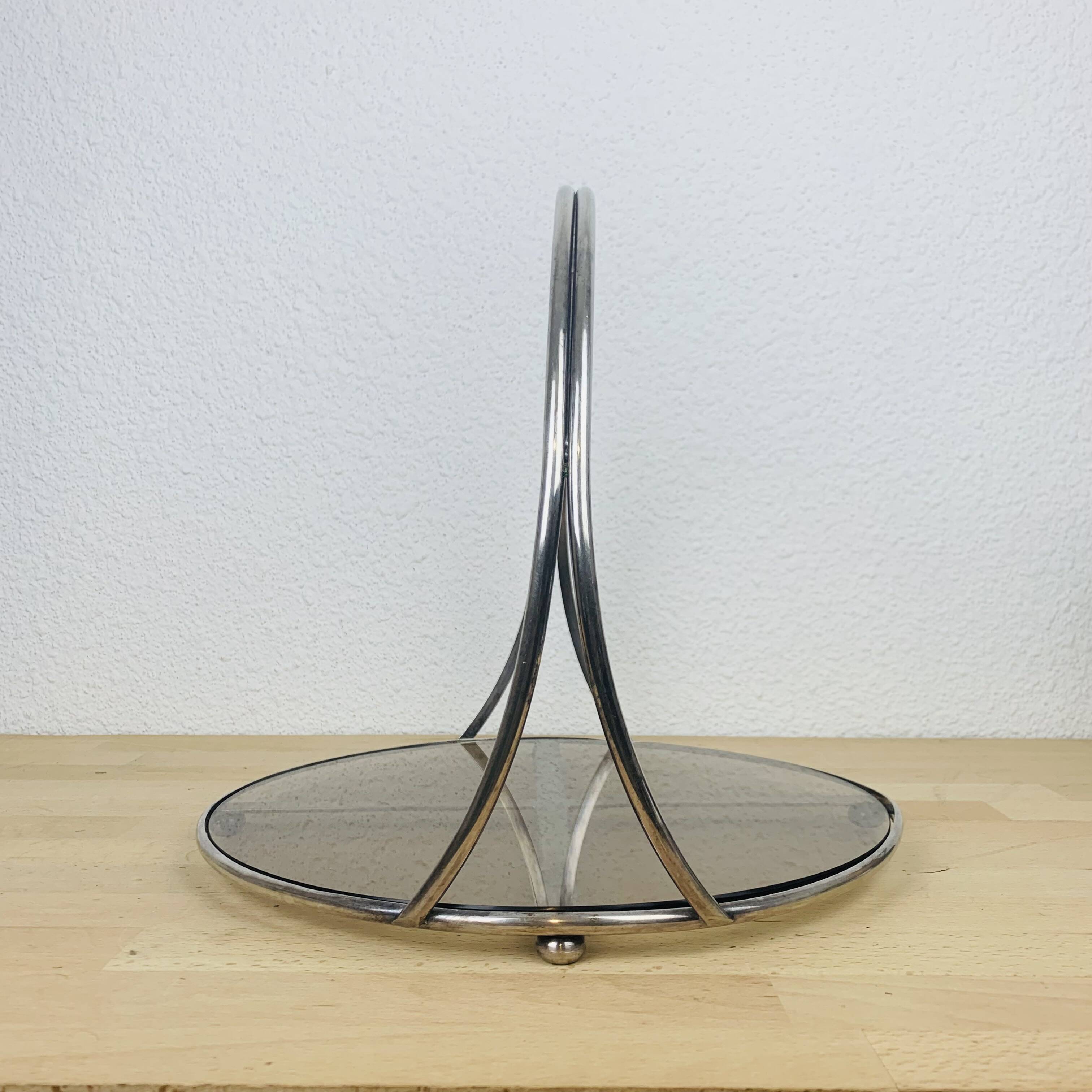 Silver metal and smoked glass tray