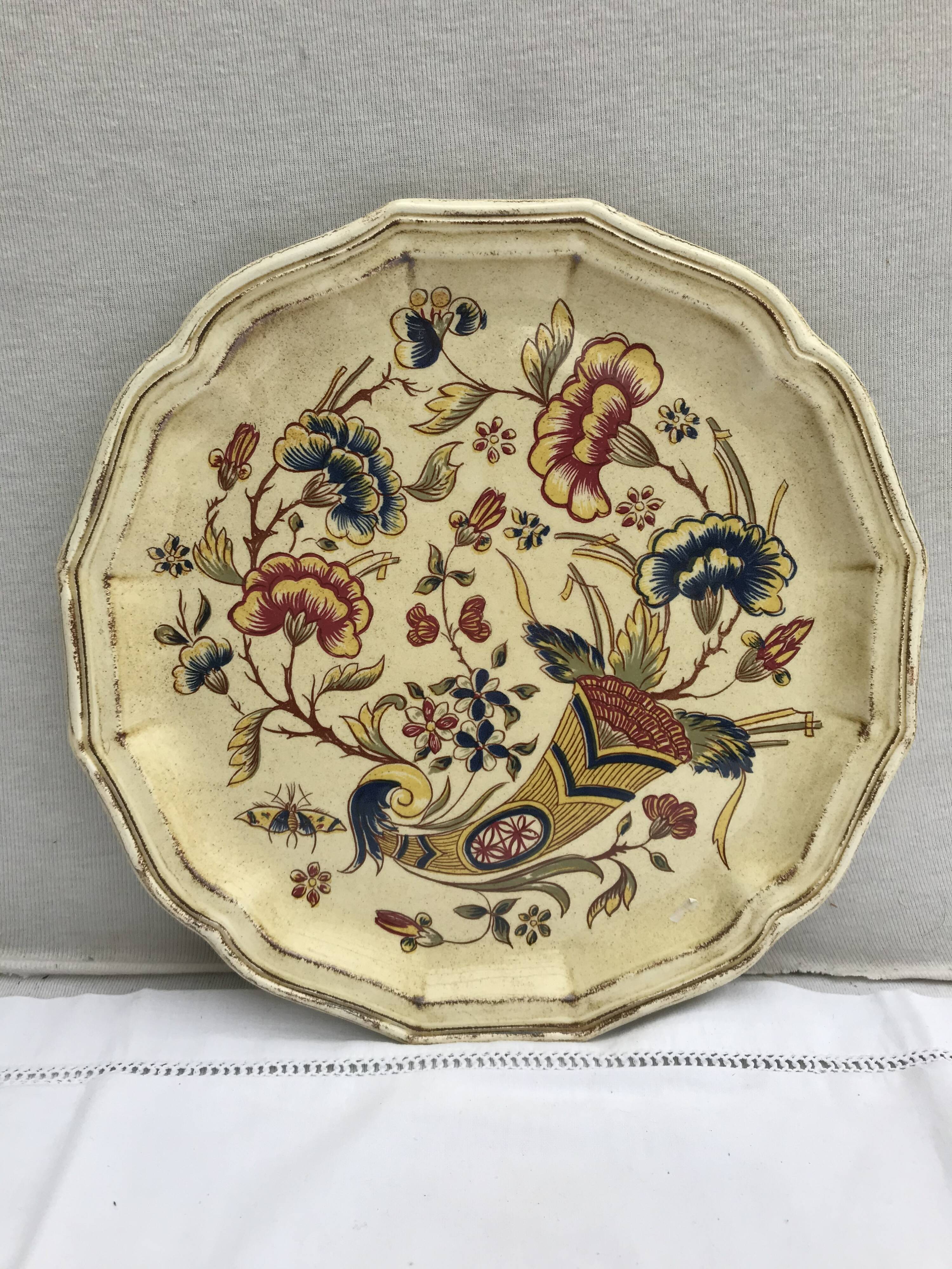 Pair old plate Moustiers Salins ceramics painted france vintage
