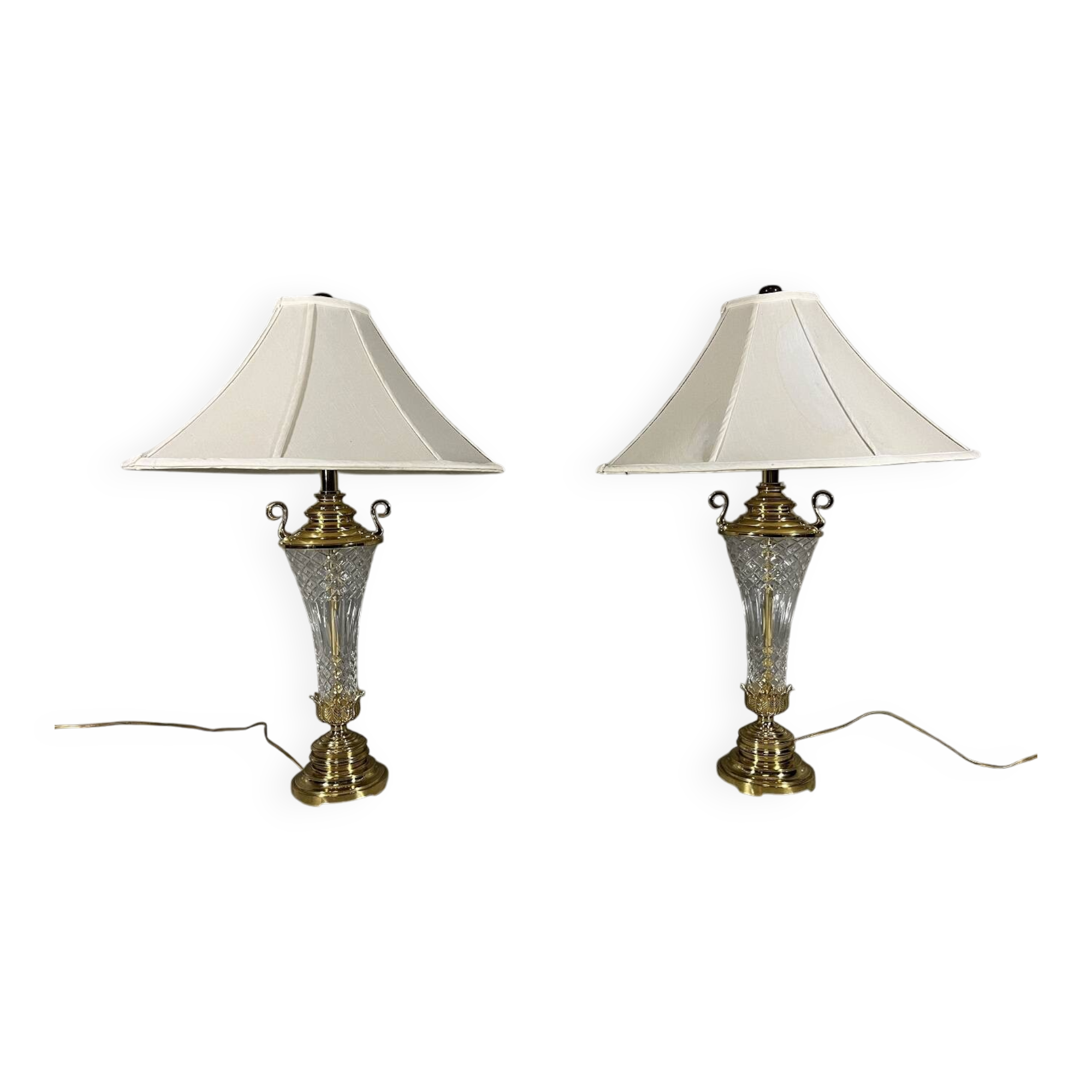 Hollywood Regency crystal & brass table lamps by Underwriters Laboratories Inc