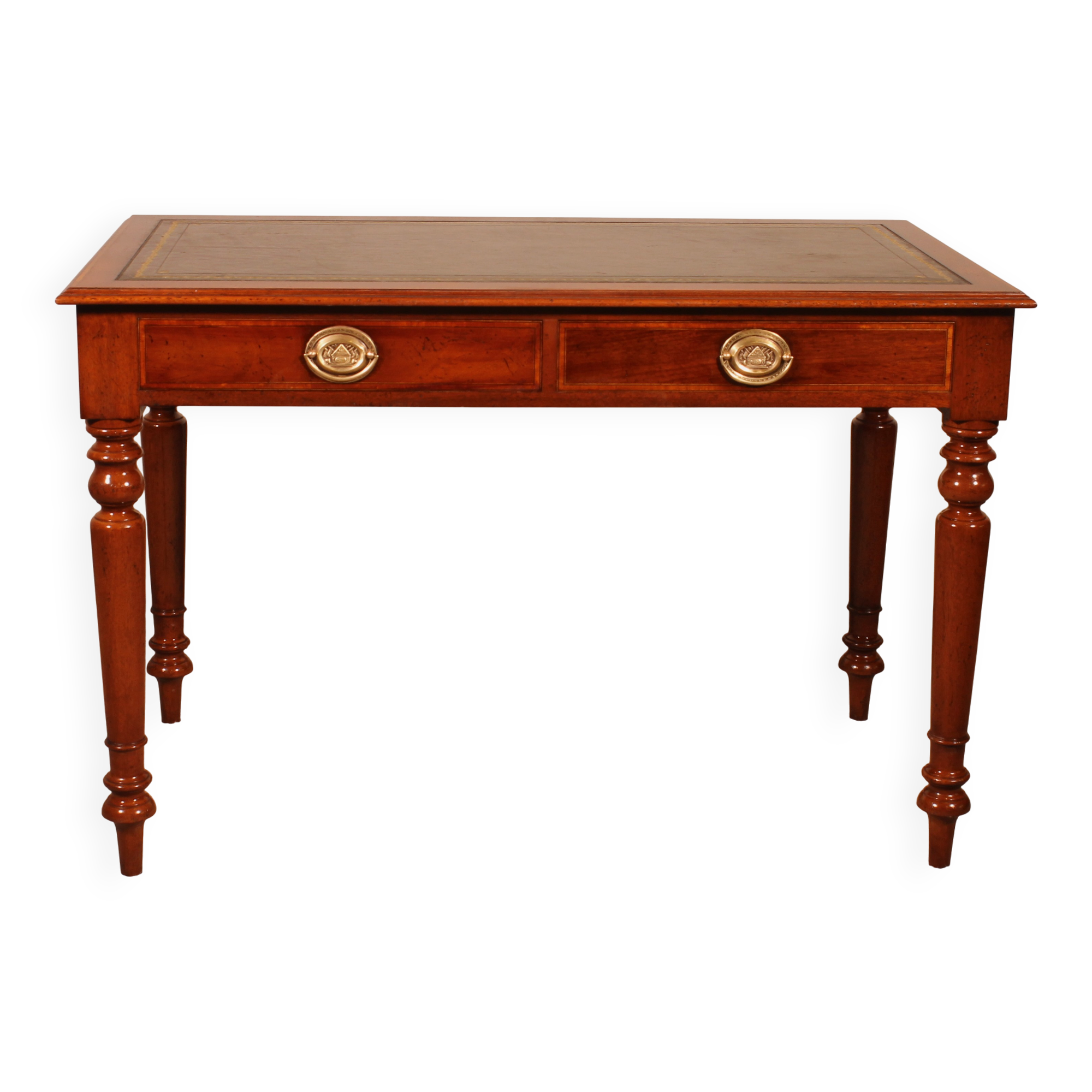 flat desk with two drawers from the 19th century in mahogany and inlays