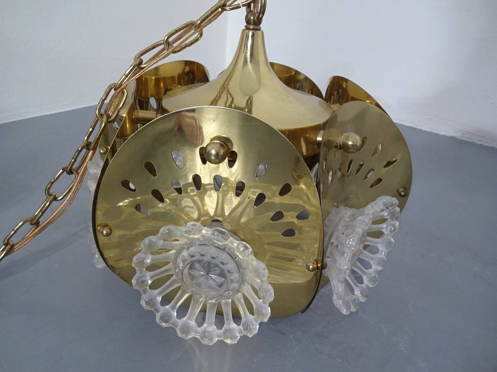 Italian brass and glass ceiling lamp, 1960s