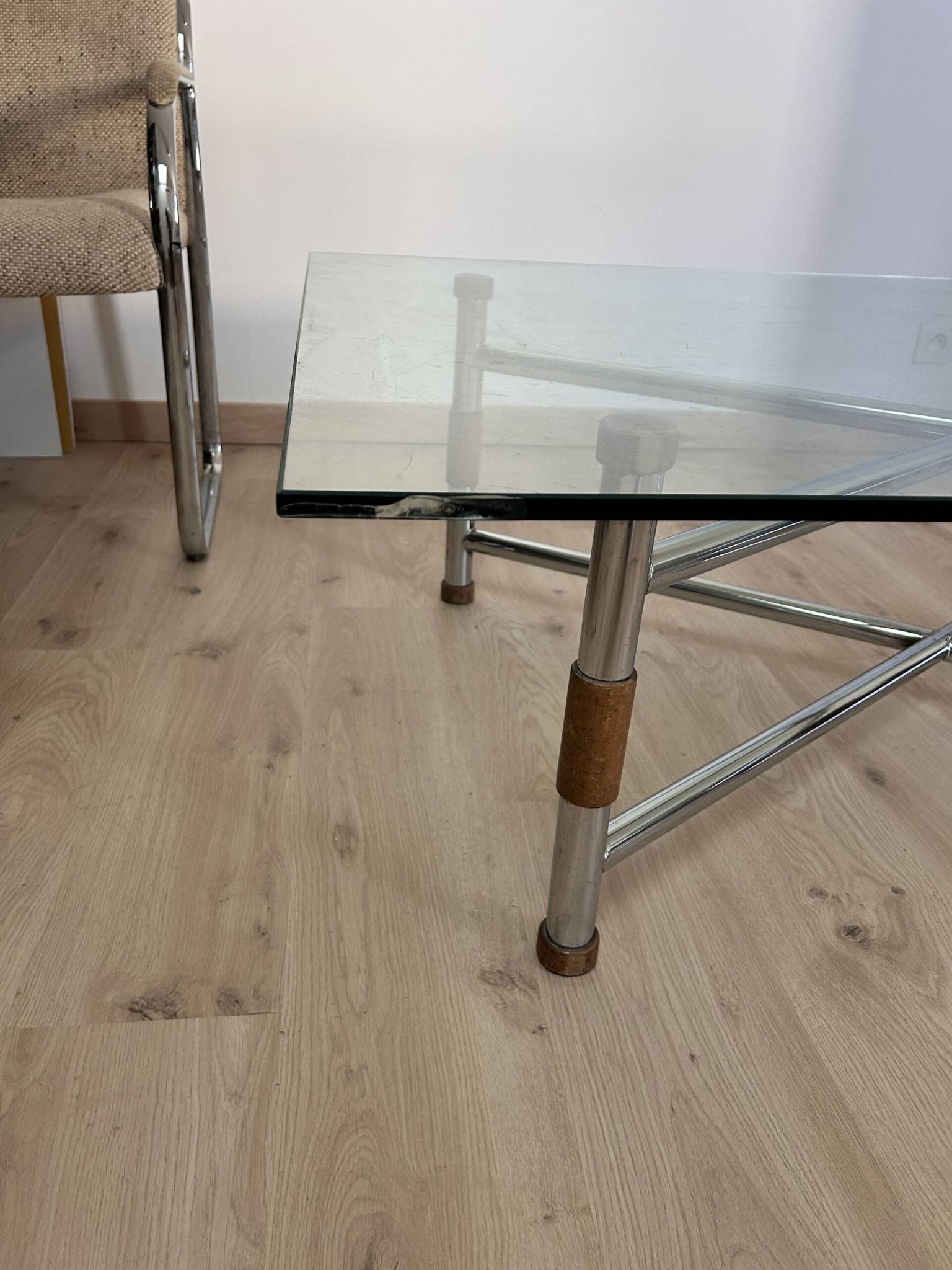 Grande table basse relevable / modulable « Up & Down » vintage – Design italien verre & chrome