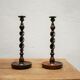 Paire de bougeoirs anciens en bois et bronze