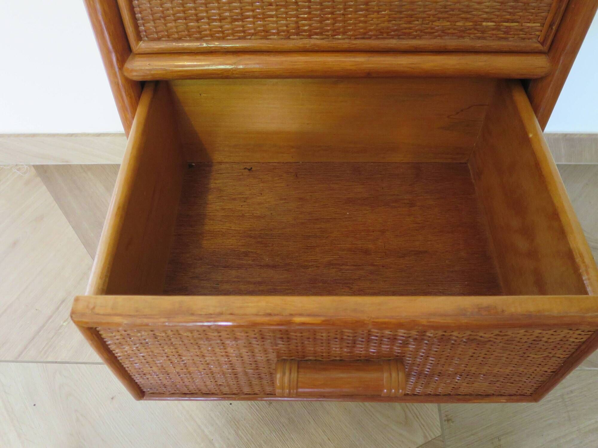 Vintage - sideboard - chest of drawers - woven rattan chest of drawers - wood - bamboo - 80s