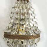 Antique crystal chandelier with 2 wall sconces – Vintage milk pendant