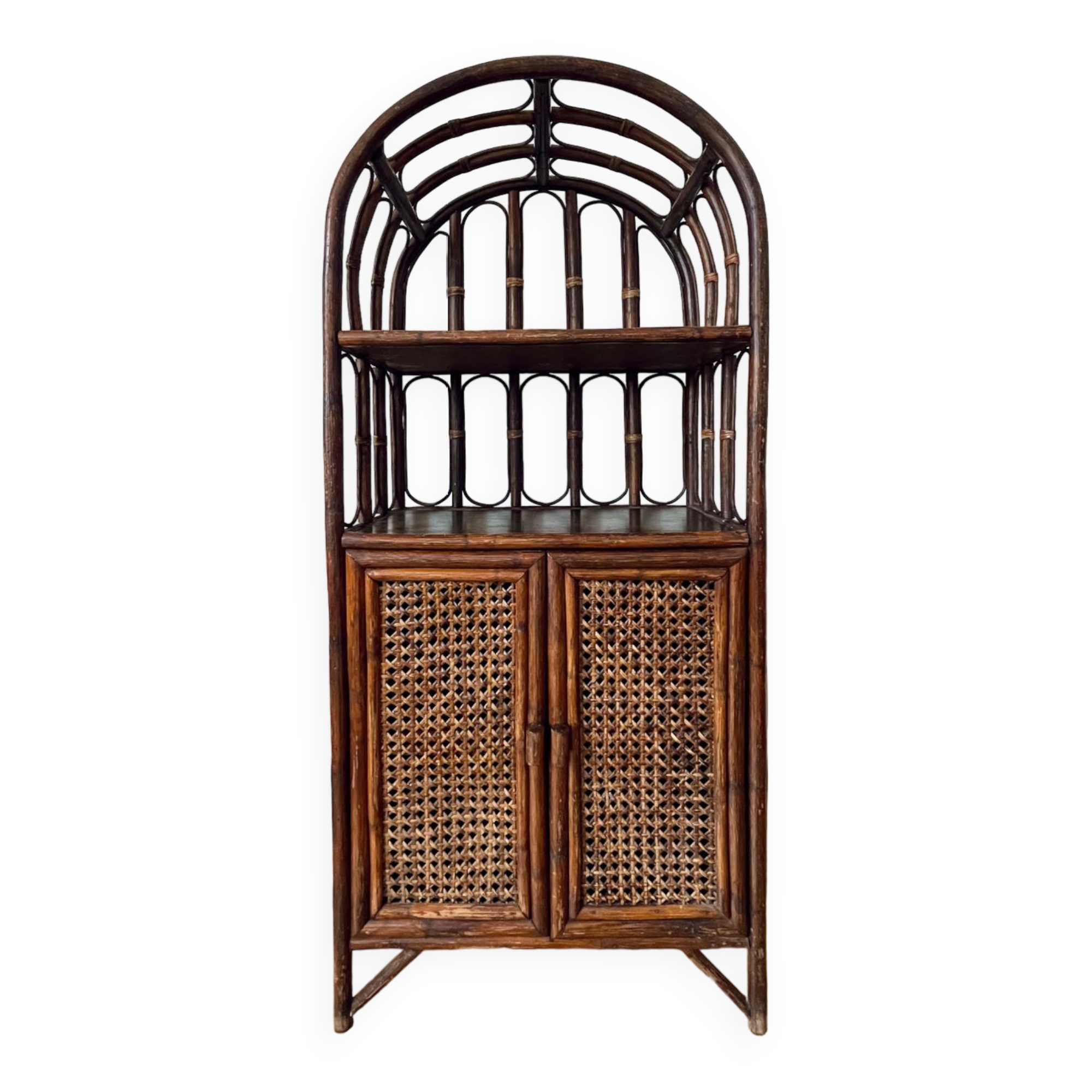 Vintage rattan and caning shelf bookcase