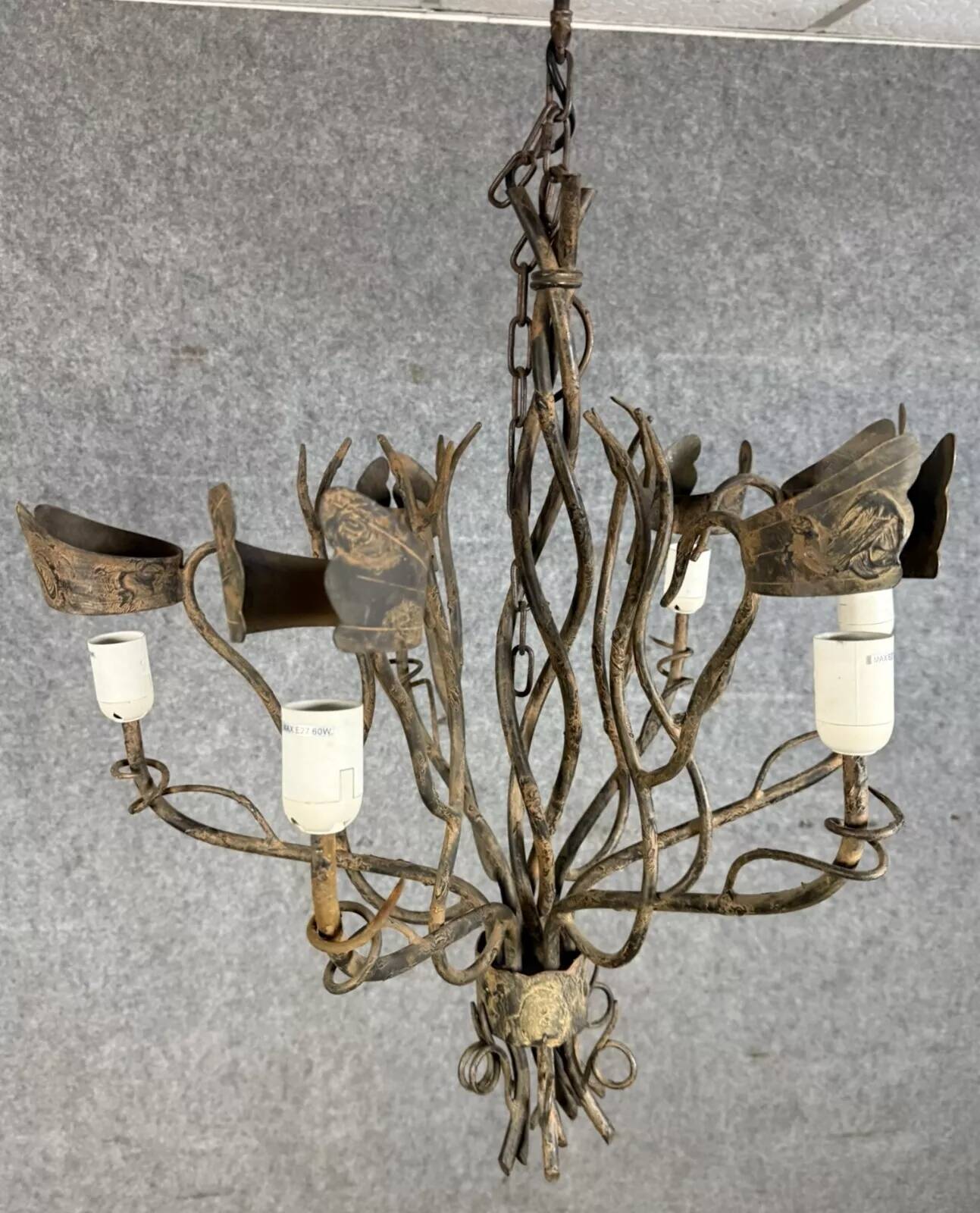 Vintage iron chandelier with rust patina circa 1980