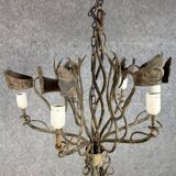 Vintage iron chandelier with rust patina circa 1980
