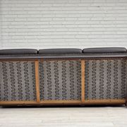 1970s, Scandinavian 3-seater sofa, furniture leather, teak wood legs.