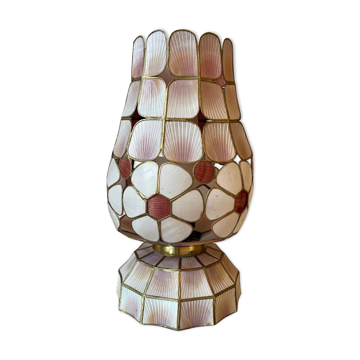 Vintage shell and brass lamp