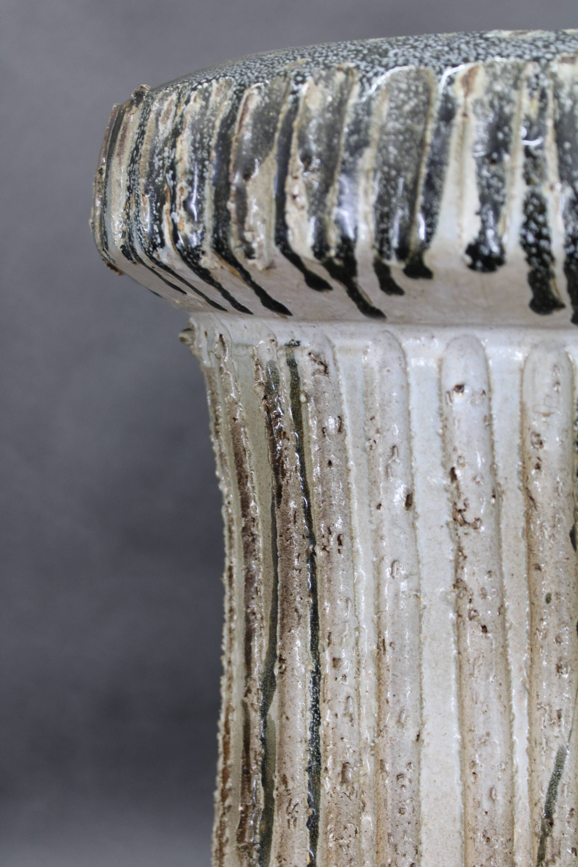 1970s Czechoslovak brutalist ceramic vase, large textured mid-century pottery