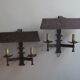 Pair of mid century patinated iron outdoor wall lights, 1960