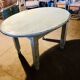 Oval bistro table from the 1930s with a lovely light blue patina