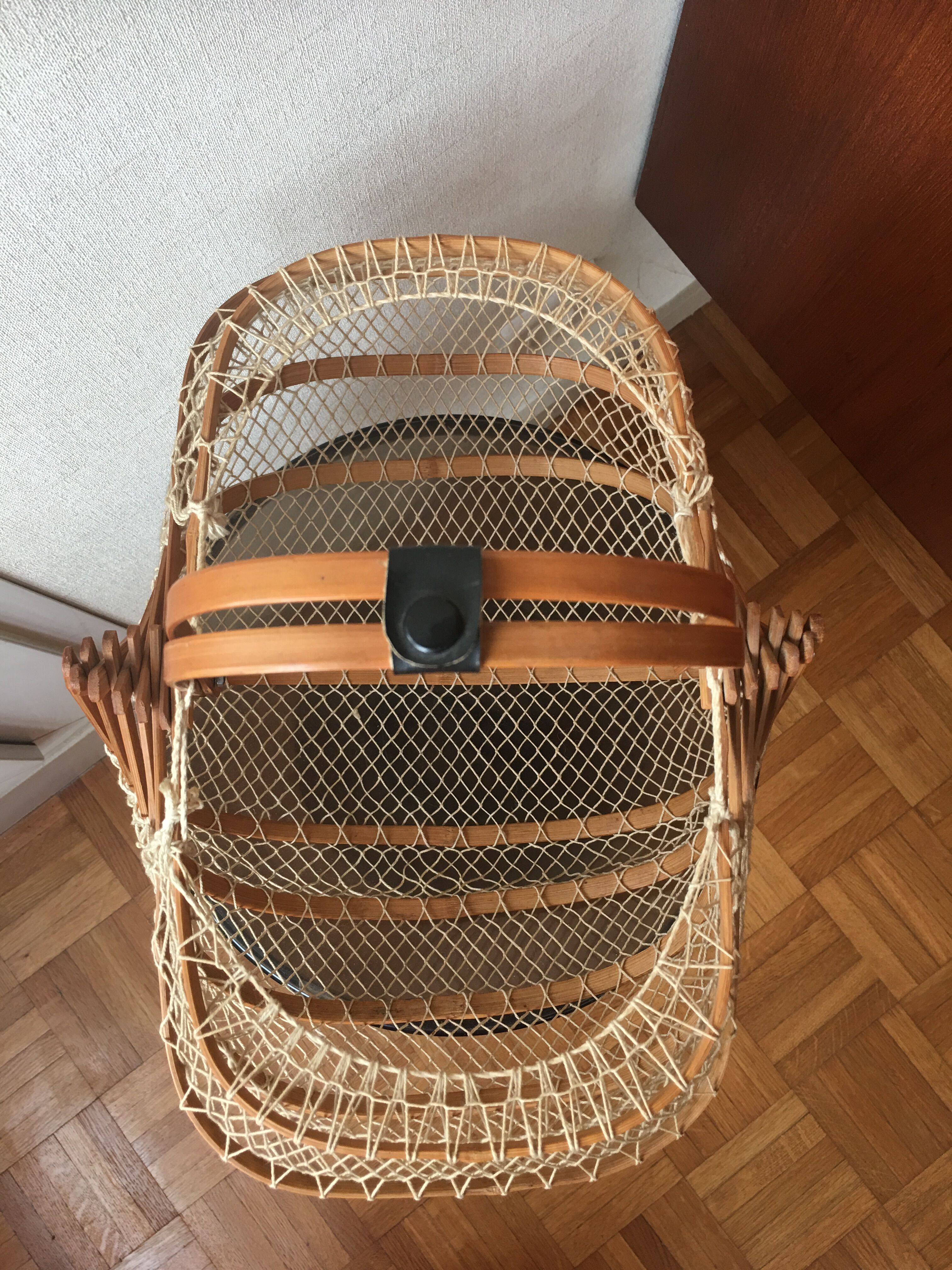 Vintage foldable basket made of bamboo and cotton threads
