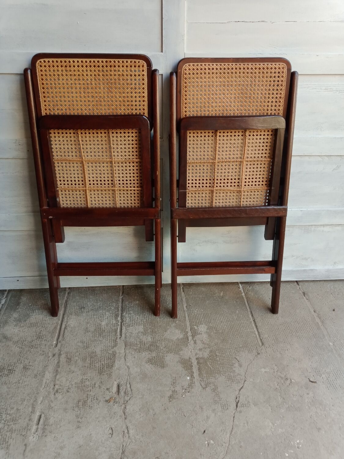 Vintage folding cane and wood chairs