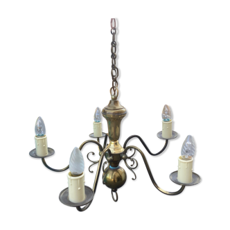 Dutch chandelier 5 branches brass