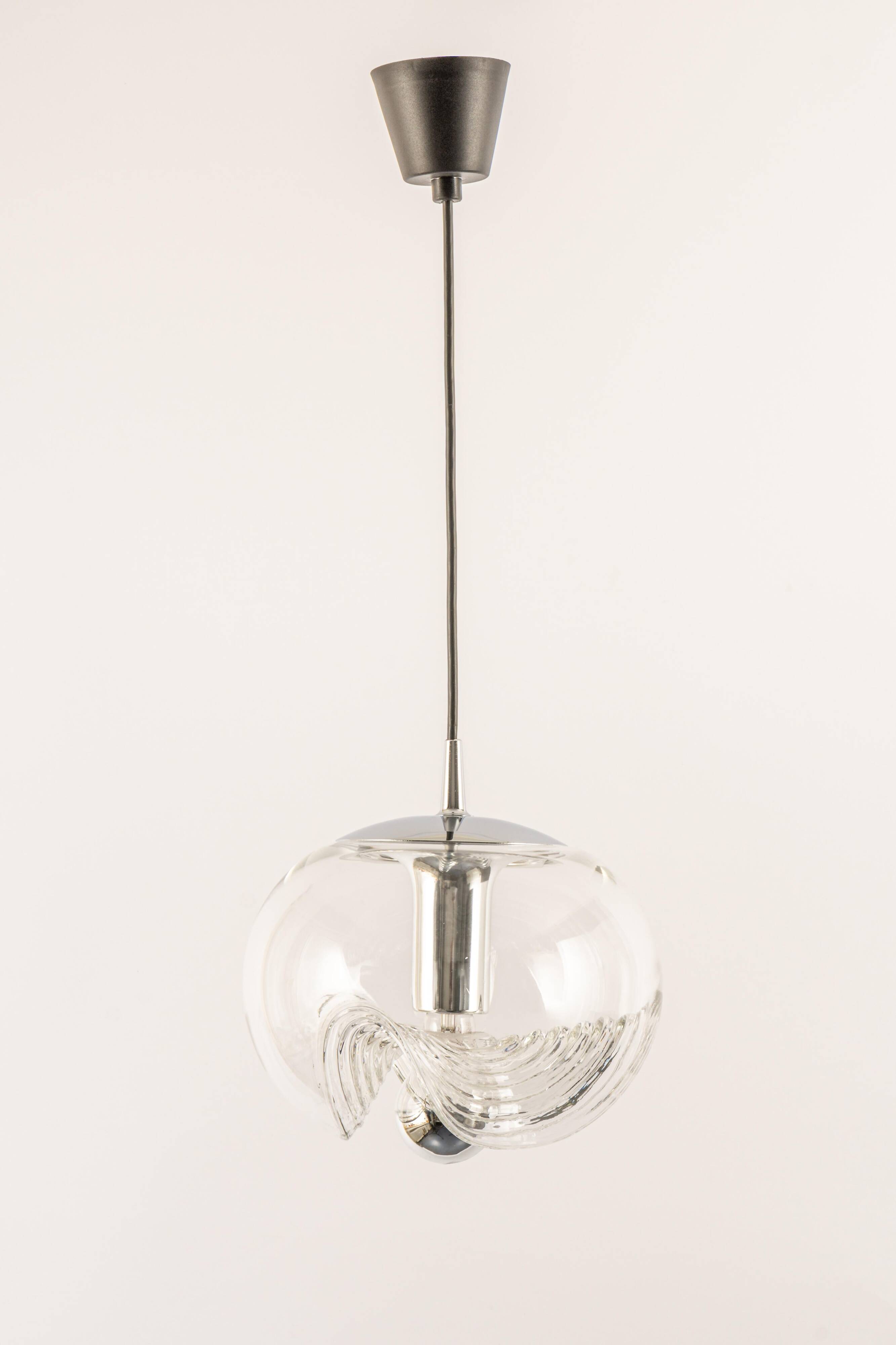 1 of 6 Large transparent glass pendant by Peill & Putzler, Germany, 1970s