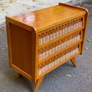 Scandinavian chest of drawers in oak and rattan from the 1960s