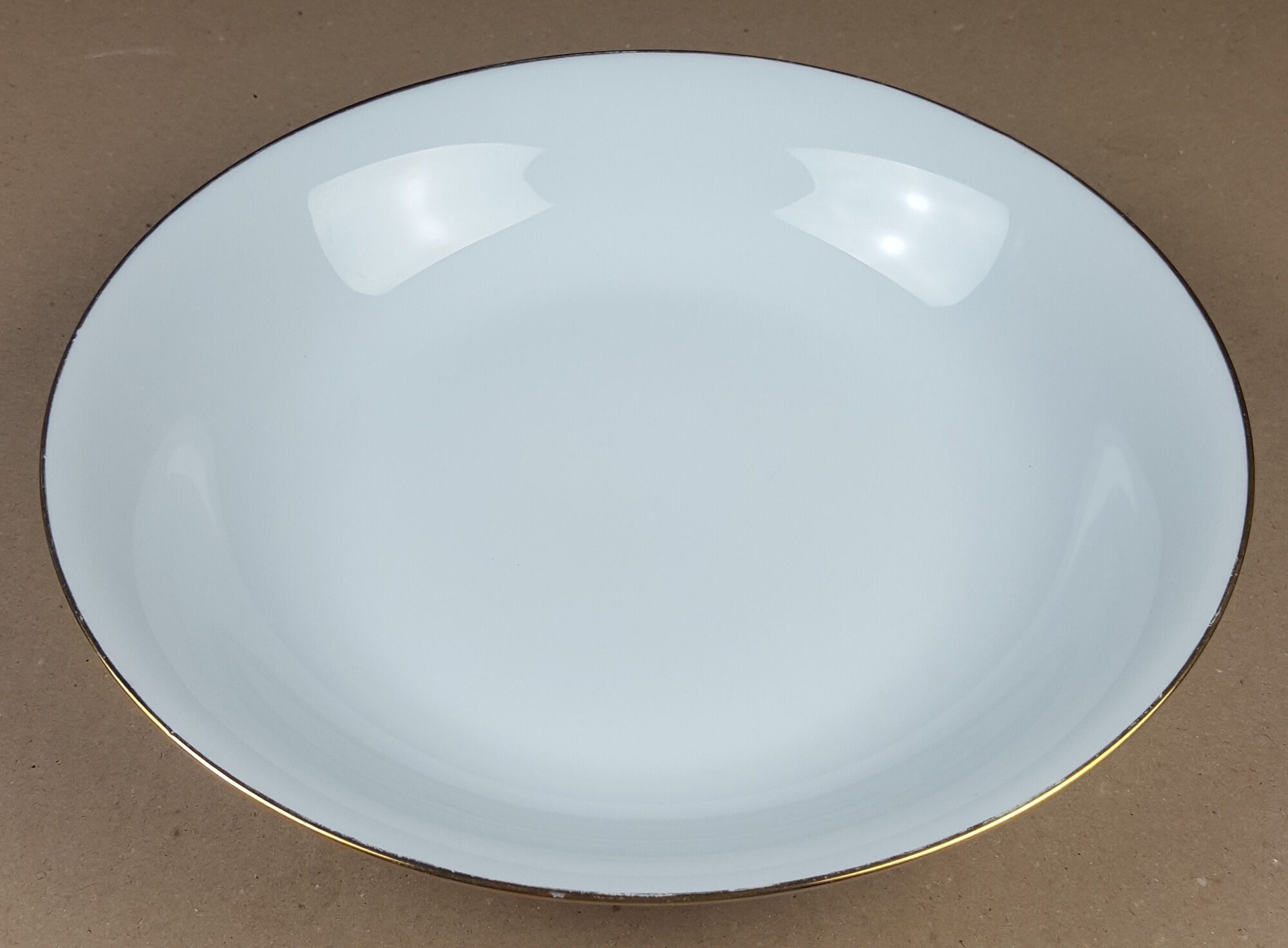 Large round porcelain dish Limoges France gilding gold edging