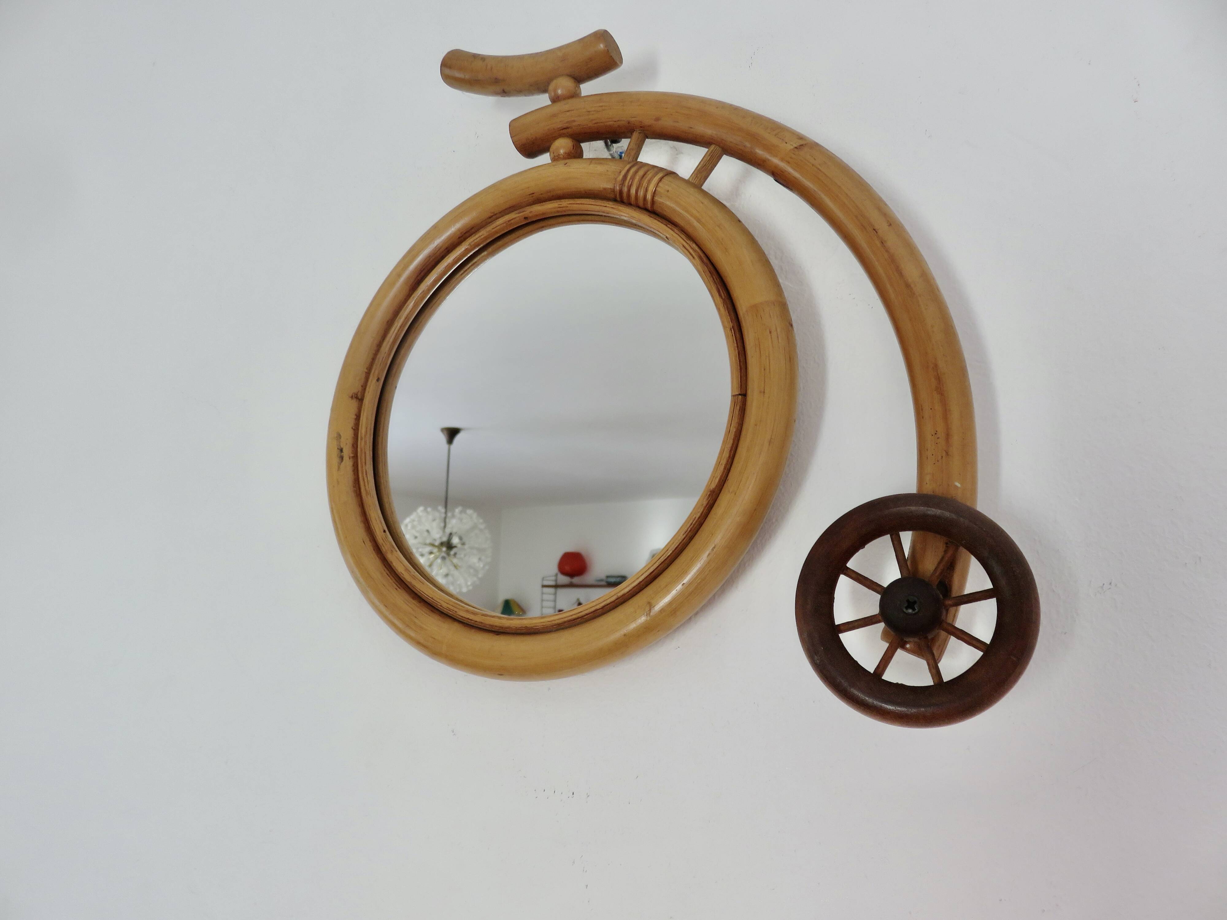 “Bicycle” mirror in rattan, bamboo 1960 1970
