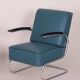 Art Deco Tubular Armchair in Chrome-Plated Steel & Blue Leather attributed to Mücke-Melder, 1930s