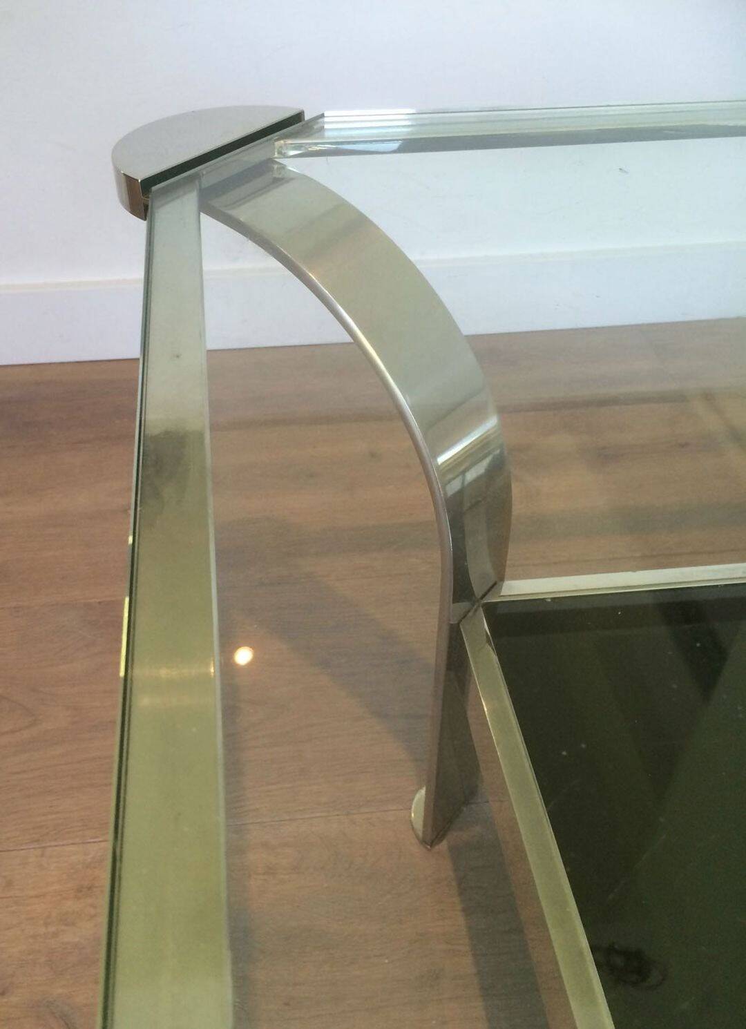 Table basse en chrome à double plateau en verre