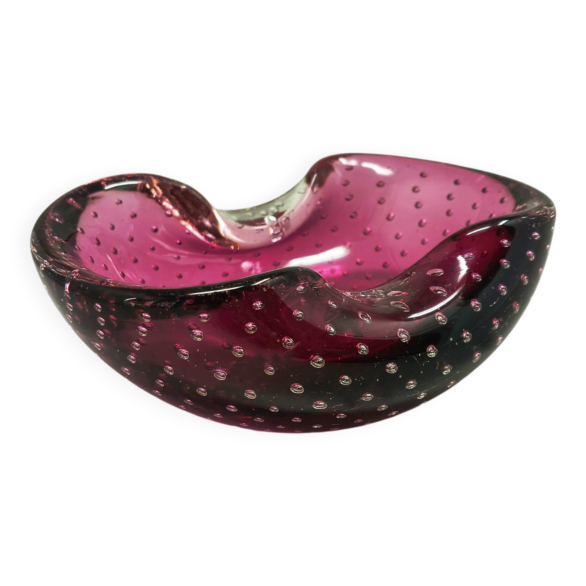 1960s mid-century pink ashtray or catchall in bullicante Murano glass by Flavio Poli