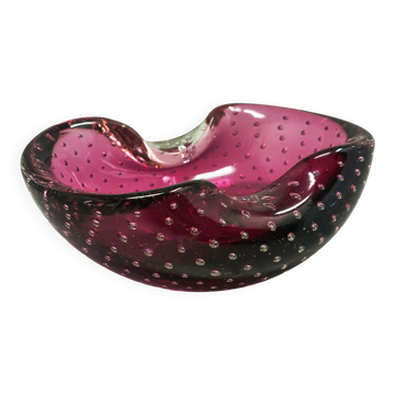 Cendrier, vide-poche en verre bullé de Murano rose par Flavio Poli, années 1960